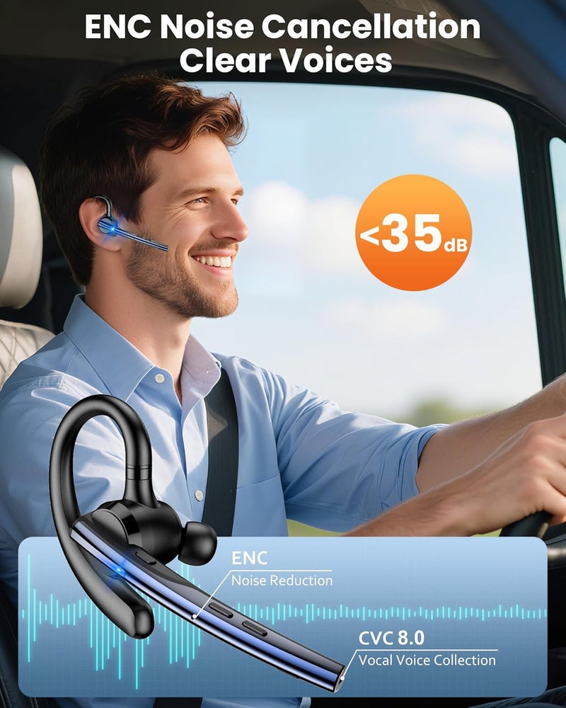 New Bee سماعة بلوتوث V5.1 مع وقت تحدث 72 ساعة وميكروفون مزدوج وزر كتم للصوت للأعمال، سماعة بلوتوث لاسلكية مع علبة شحن 500mAh لمكالمات الهاتف المحمول لسائقي الشاحنات والكمبيوتر المحمول. - Image 2